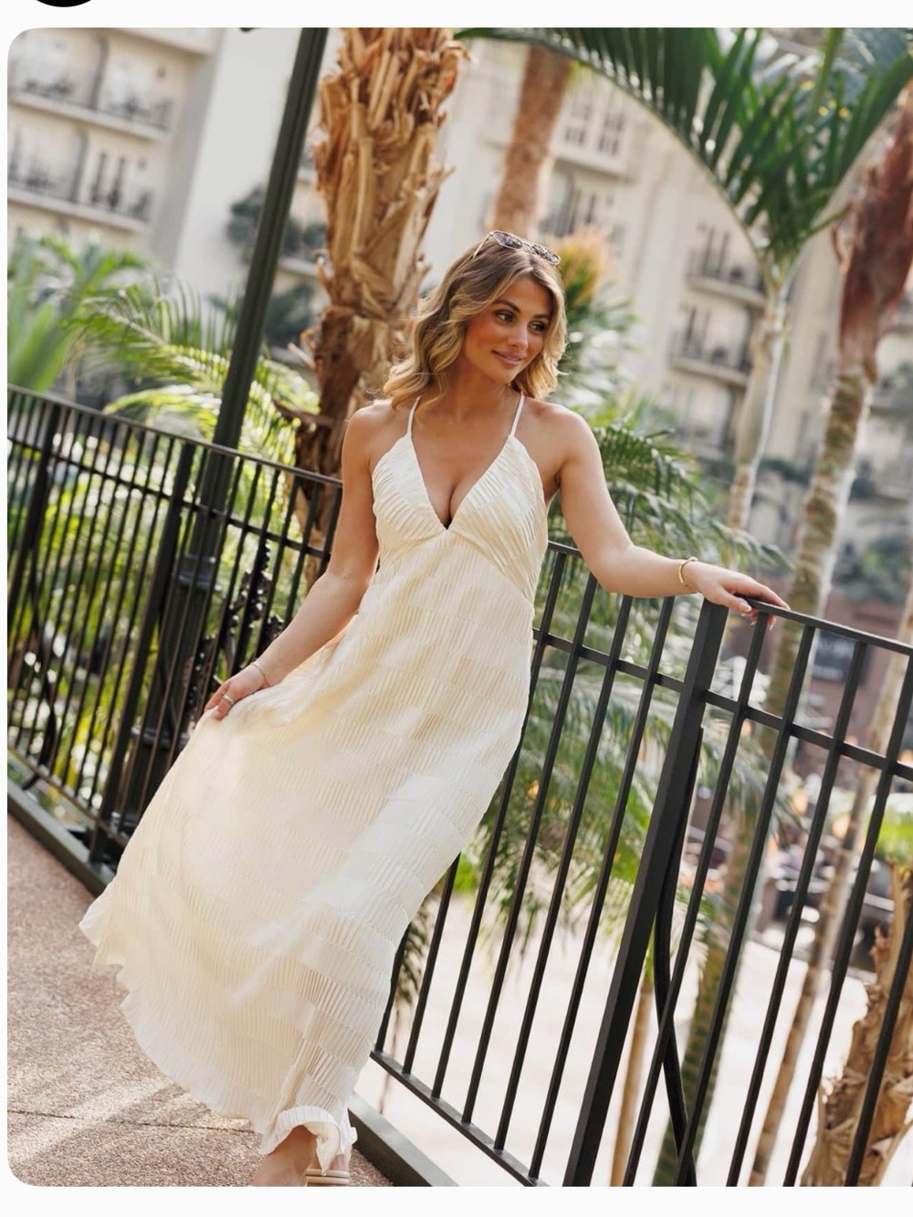 Sunlit V-Neck Cream Maxi Dress with Spaghetti Straps